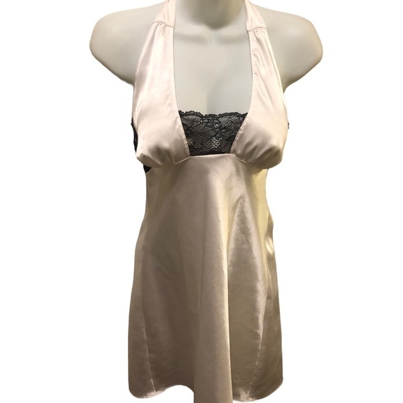 Frederick’s Of Hollywood Sexy Halter Chemise Sz. M White Black Lace Low Cut - Picture 1 of 6